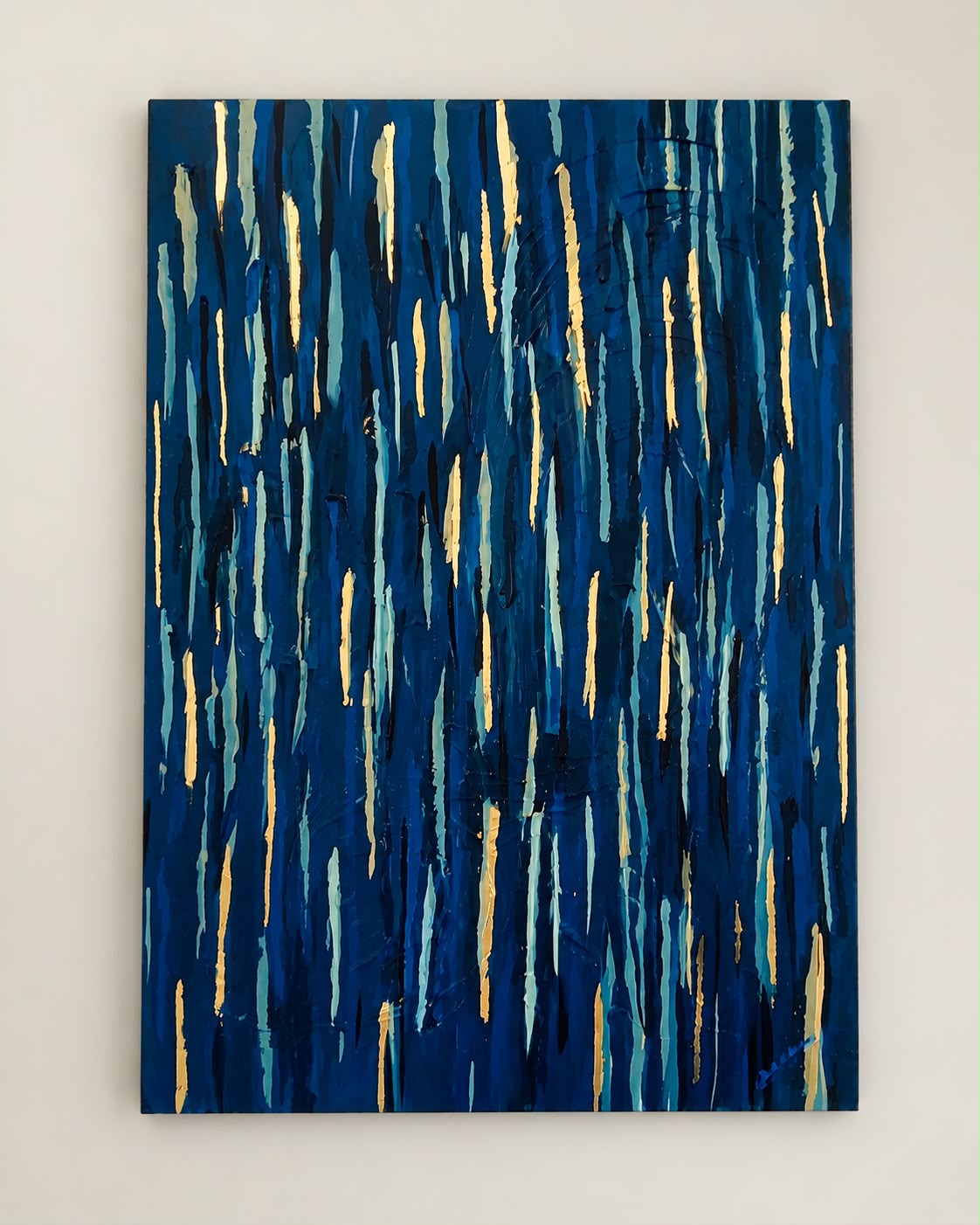 Cascade Nocturne — Acrylique sur toile avec texture et feuille d'or